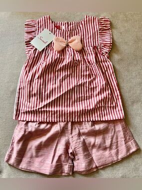 Sweet Striped Bow Two-Piece Set - Pink & White